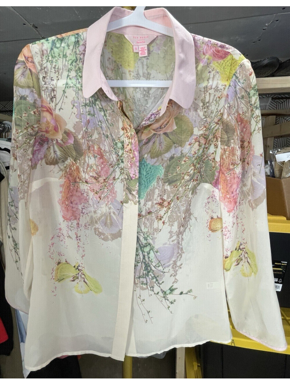 Ted Baker London Sew In Love Wispy Meadow Print Sheer Collared Blouse Sz 0